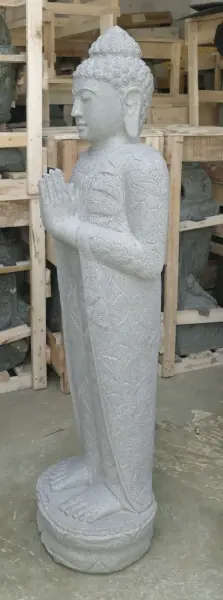 Product image 4 of the product “Standing Buddha with floral carving, Greeting position. 40 x 28 x 122m. Natural stone (river stone), stonemasonry ”